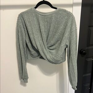 Women's Ribbed Twist Front Top - green/gray
